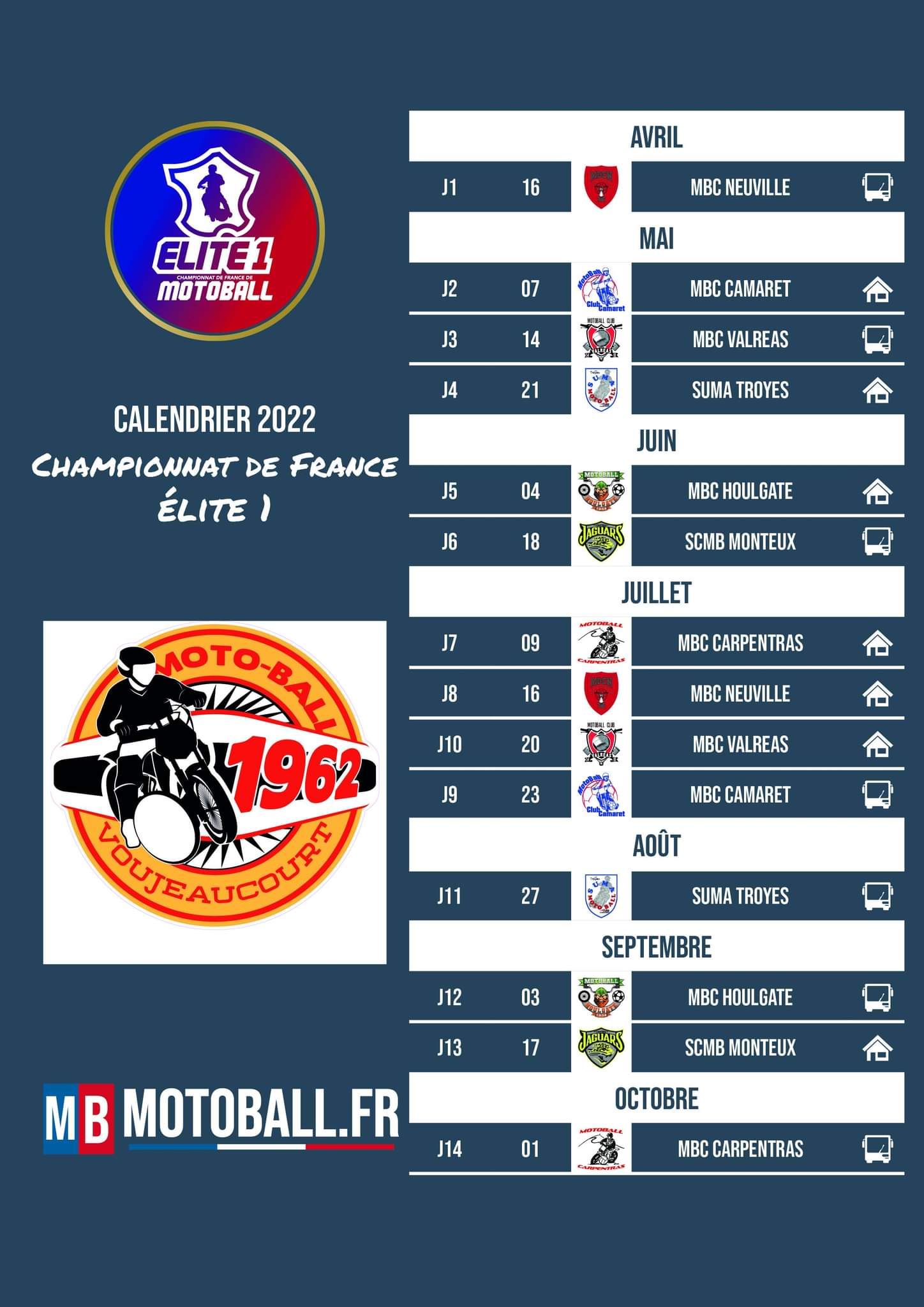 Calendrier Motoball 2023 Motoball - Lmbfc